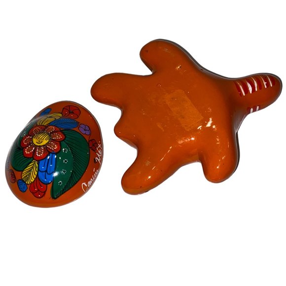 Mexican Pottery Trinket Box Turtle Orange Hand Painted Cancun Red Clay - Picture 4 of 5